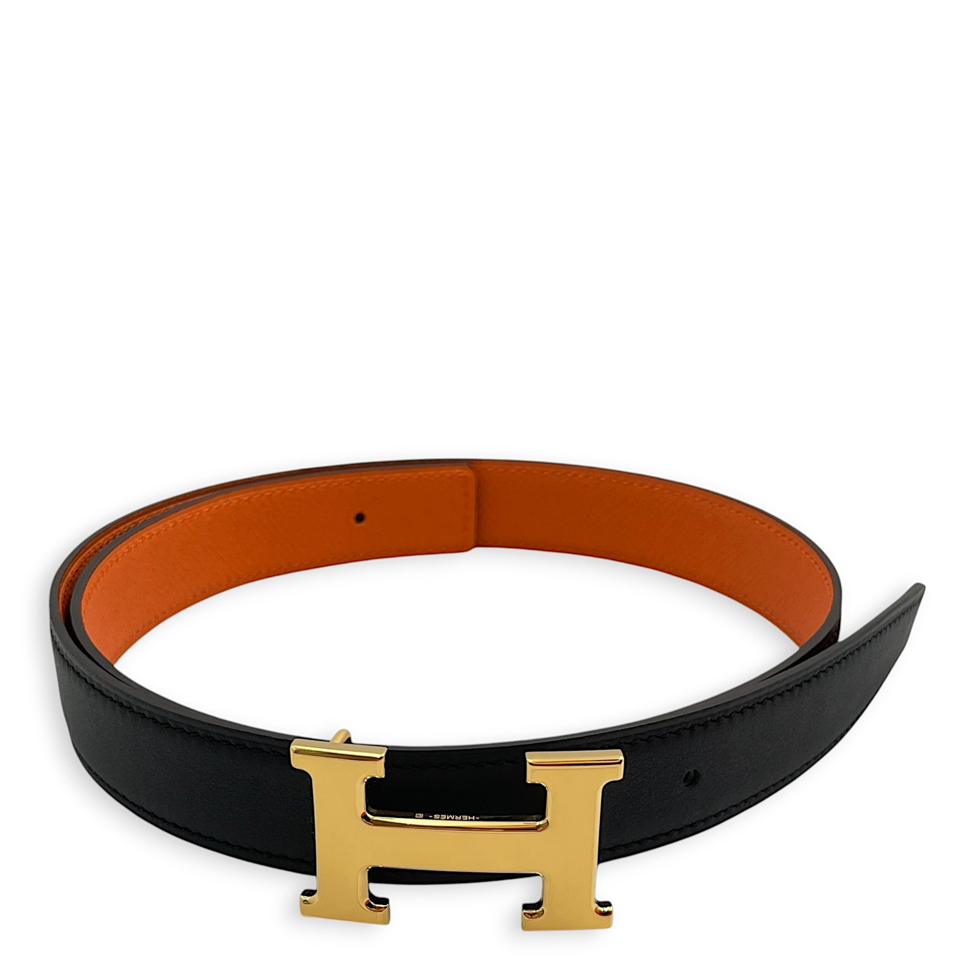 Mini H 70 Black/Orange Belt in Epsom/Swift, Gold hardware