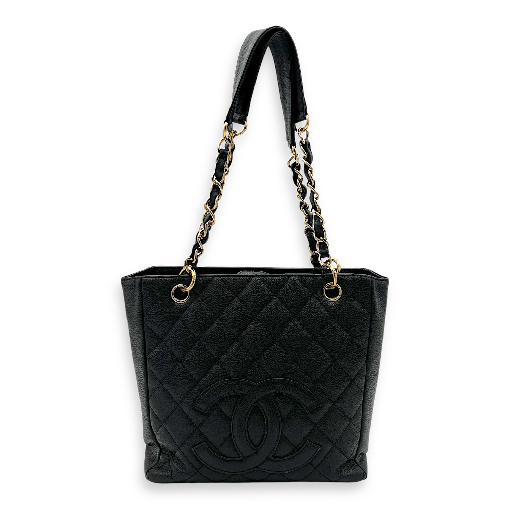 PST Tote Bag Black in Caviar Leather, Gold hardware