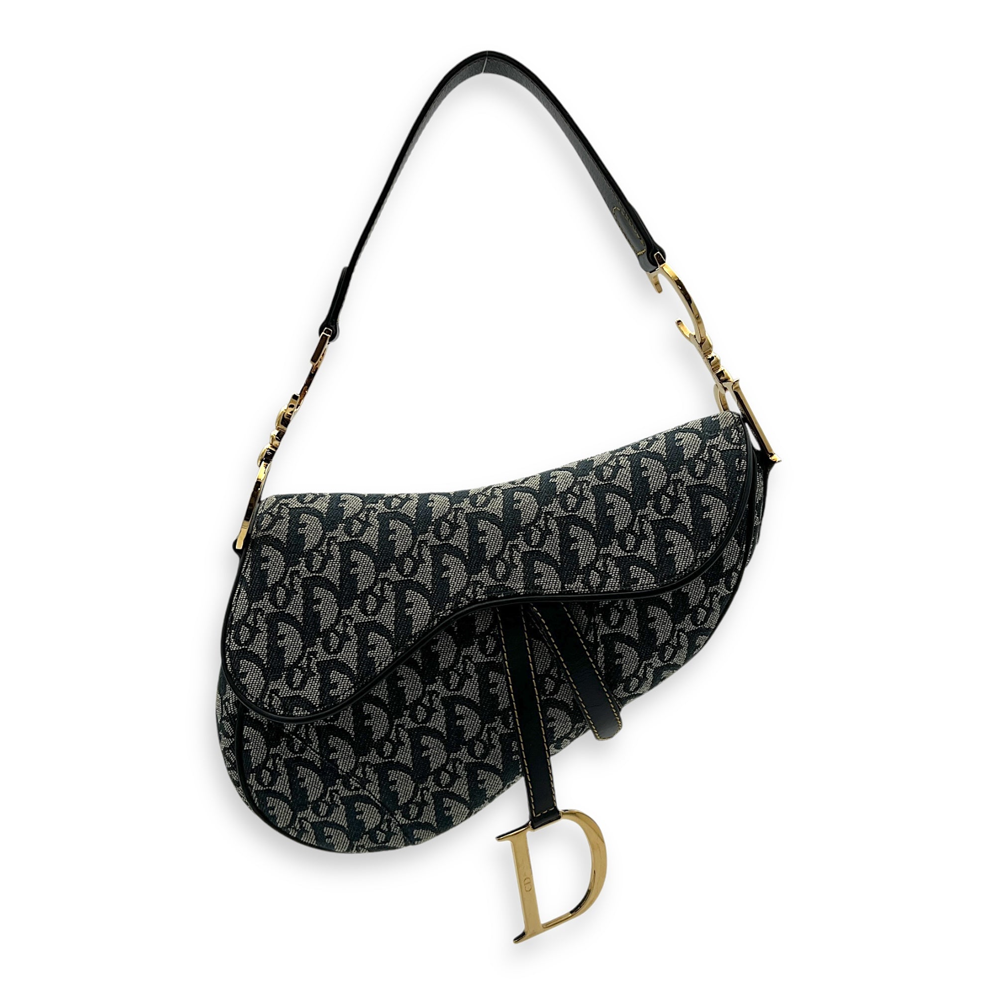 Saddle Shoulder Bag Blue in Jacquard, Gold hardware