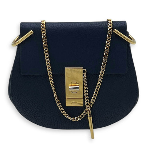 Drew Shoulder Bag Blue in Calfskin, Gold hardware