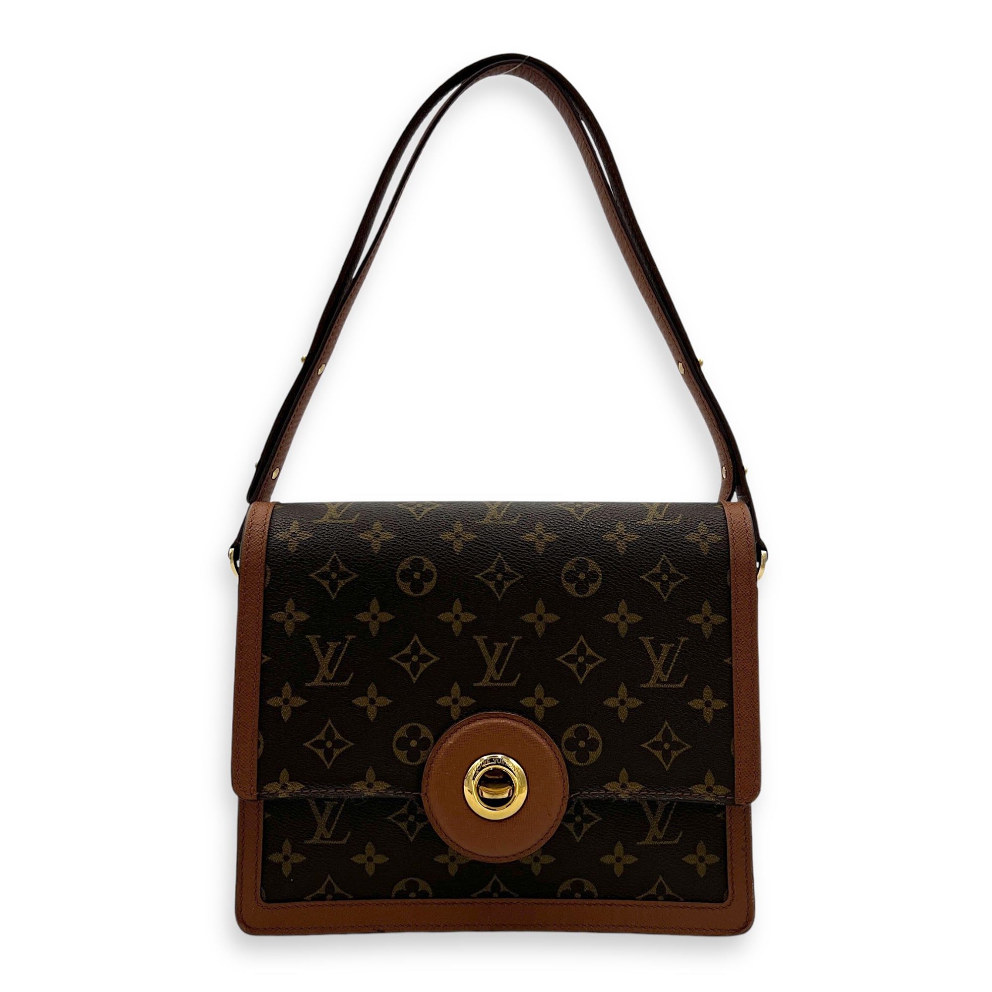 Raspail Shoulder Bag Brown in Monogram Coated Canvas, Gold hardware