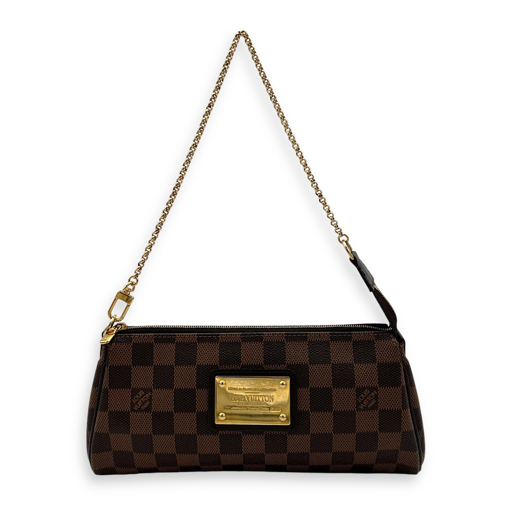 Eva Crossbody Bag Damier Ebene in Coated Canvas, Gold hardware