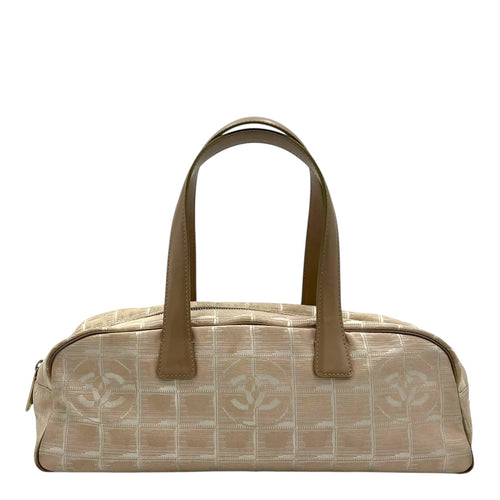 Travel Line Top Handle Bag Beige in Jacquard, Gold hardware