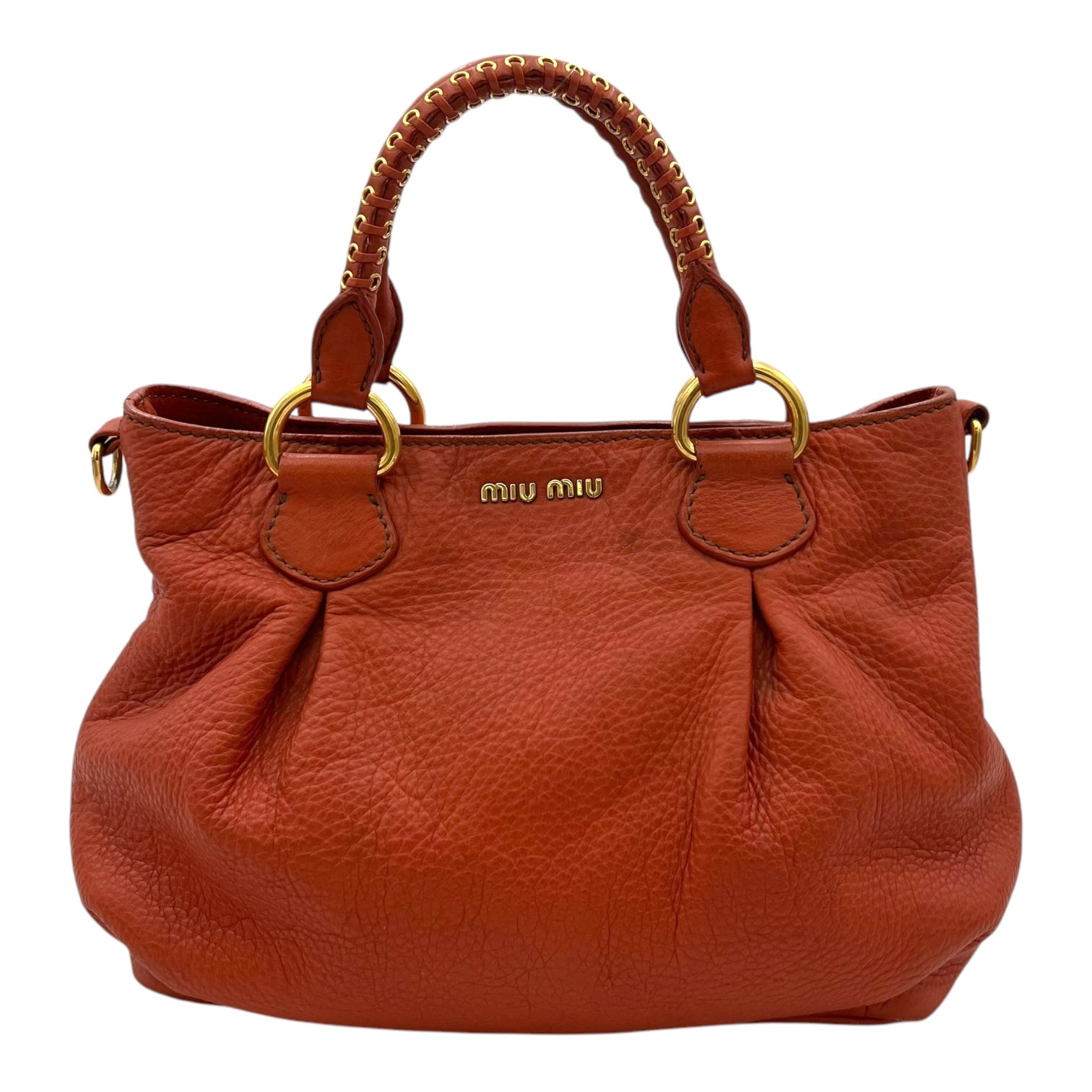 Logo Top Handle Bag Orange in Calfskin, Gold hardware