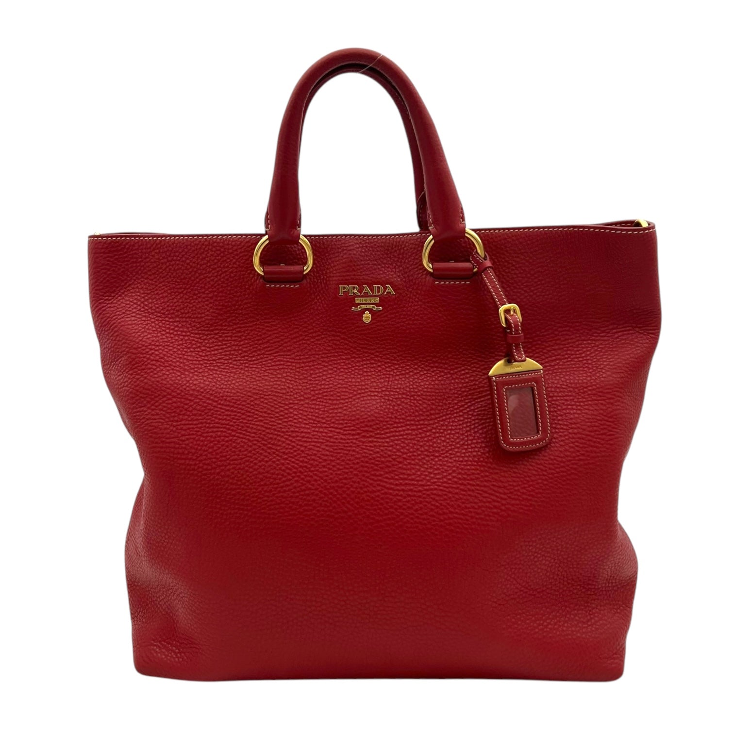 Logo Top Handle Bag Red in Calfskin, Gold hardware