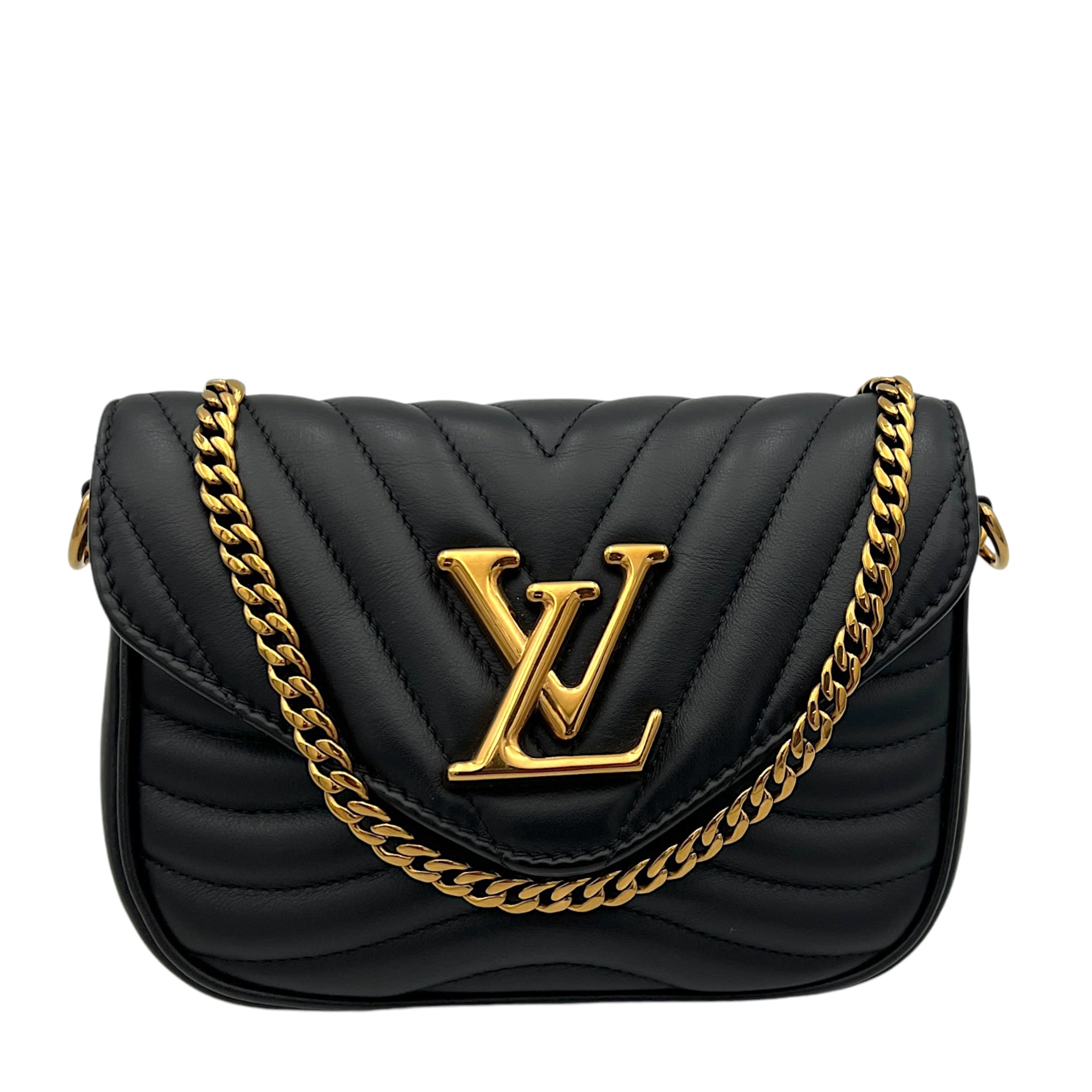 New Wave Multi Pochette Shoulder Bag Black in Calfskin, Gold hardware