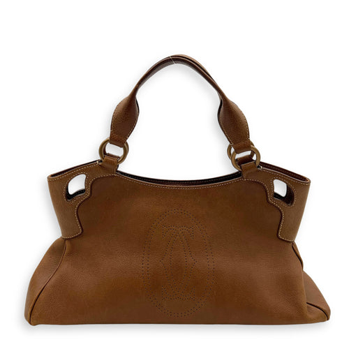 Marcello Shoulder Bag Brown in Calfskin, Gold hardware