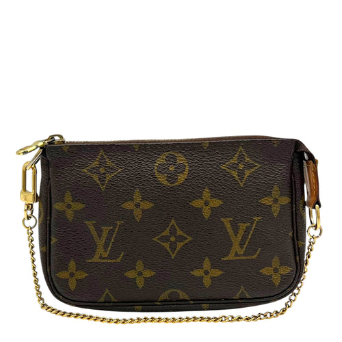 Pochette Accessoires Mini Brown Pouch in Monogram Coated Canvas, Gold hardware