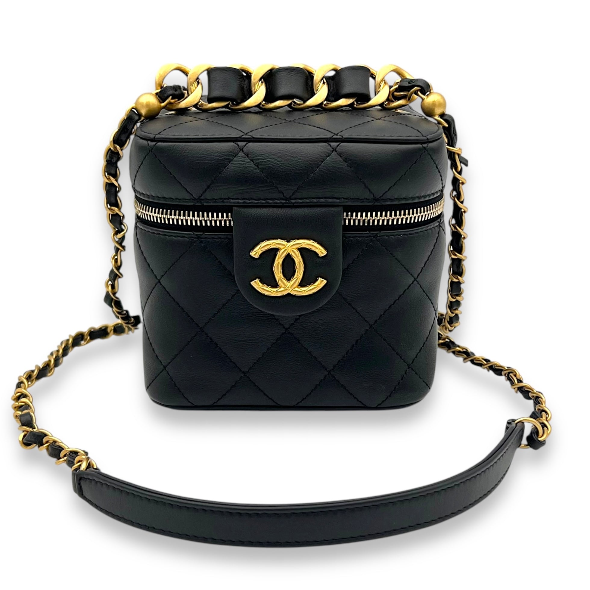 CC Vanity Bag Black in Lambskin, Gold hardware