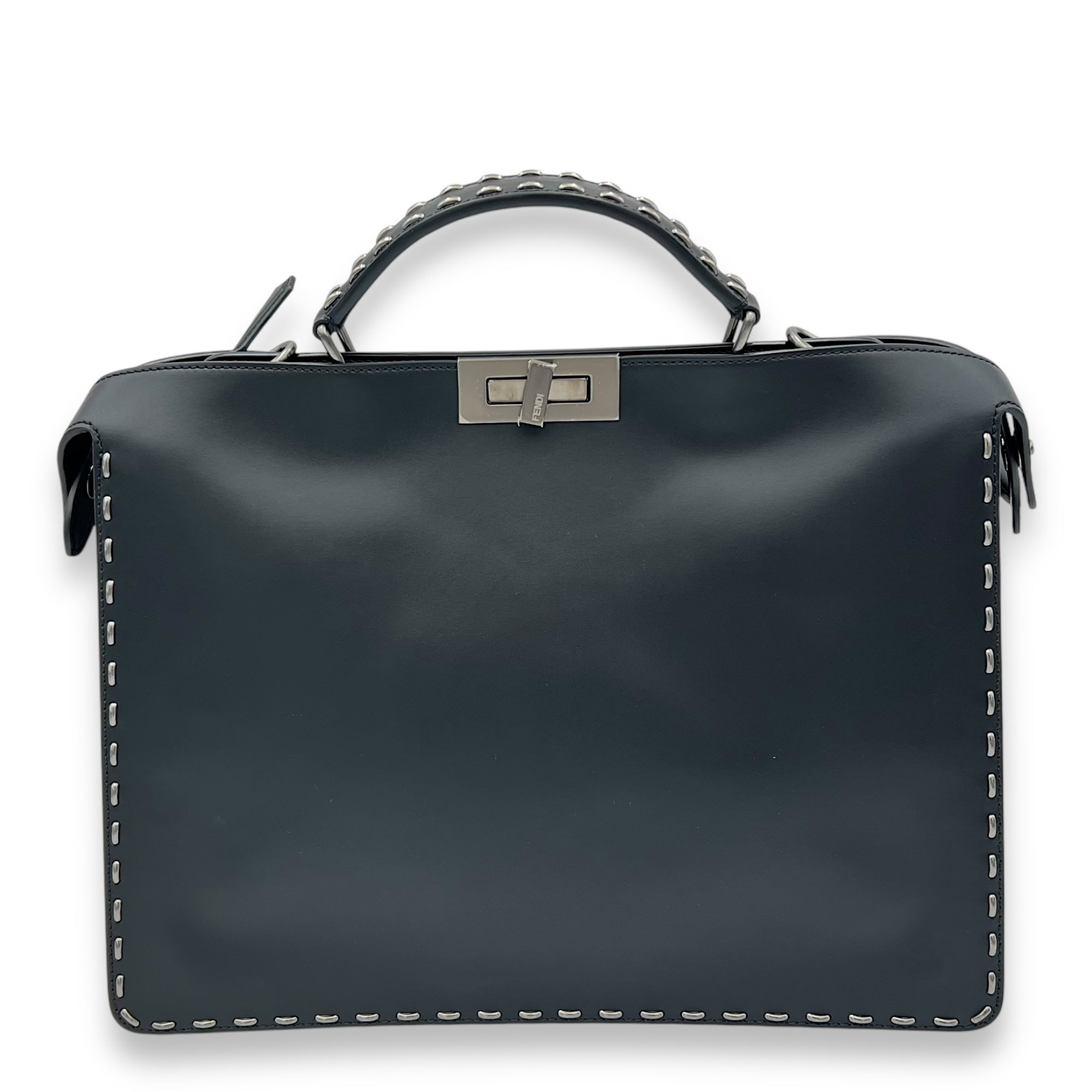 Peekaboo Top Handle Bag Black in Calfskin, Silver hardware