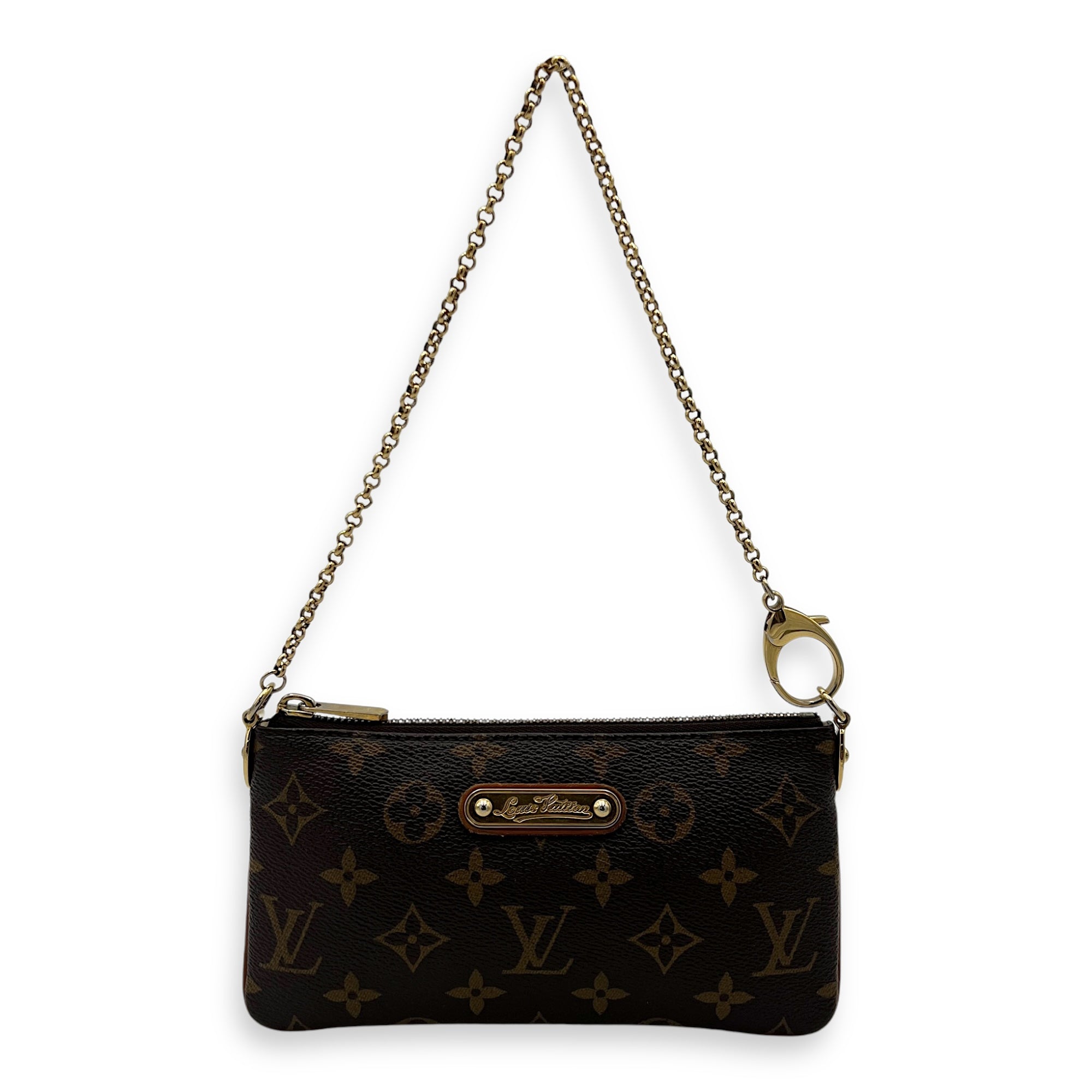 Milla Pouch MM Brown in Monogram Coated Canvas, Gold hardware