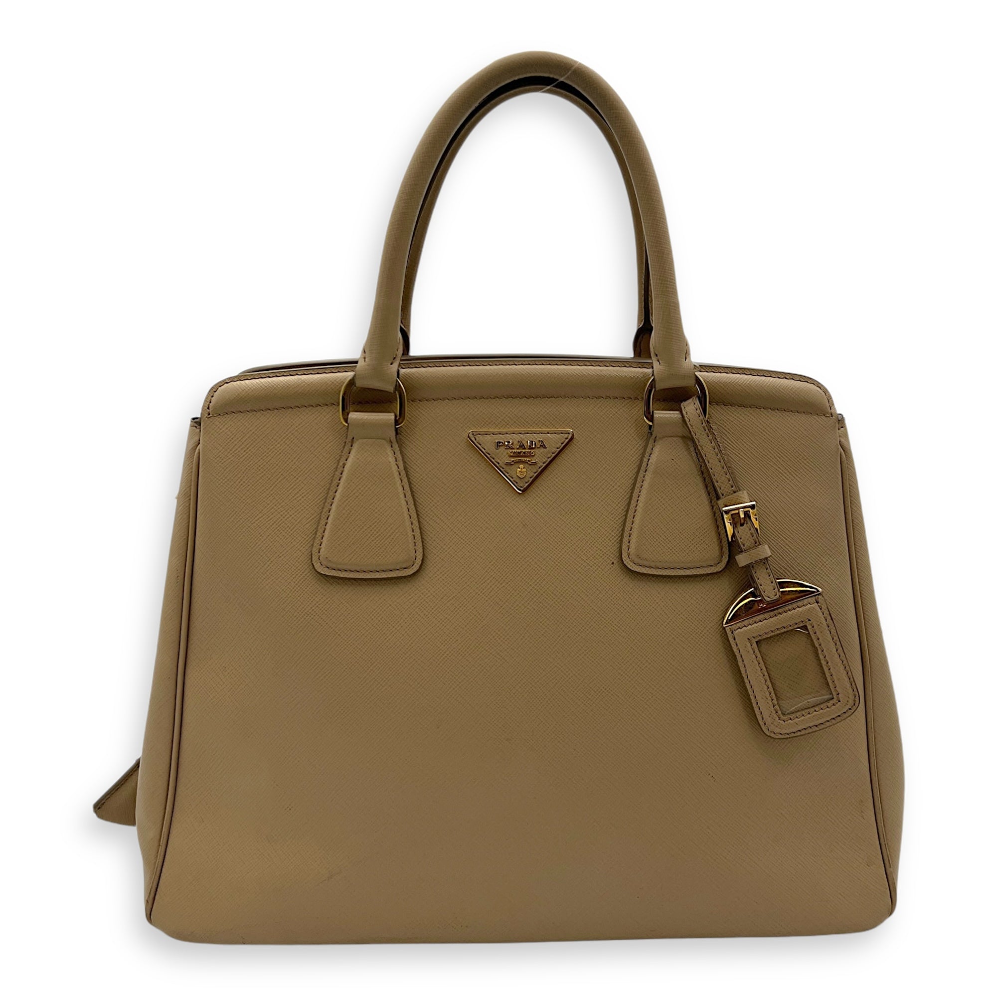 Triangle Top Handle Bag Beige in Calfskin, Gold hardware