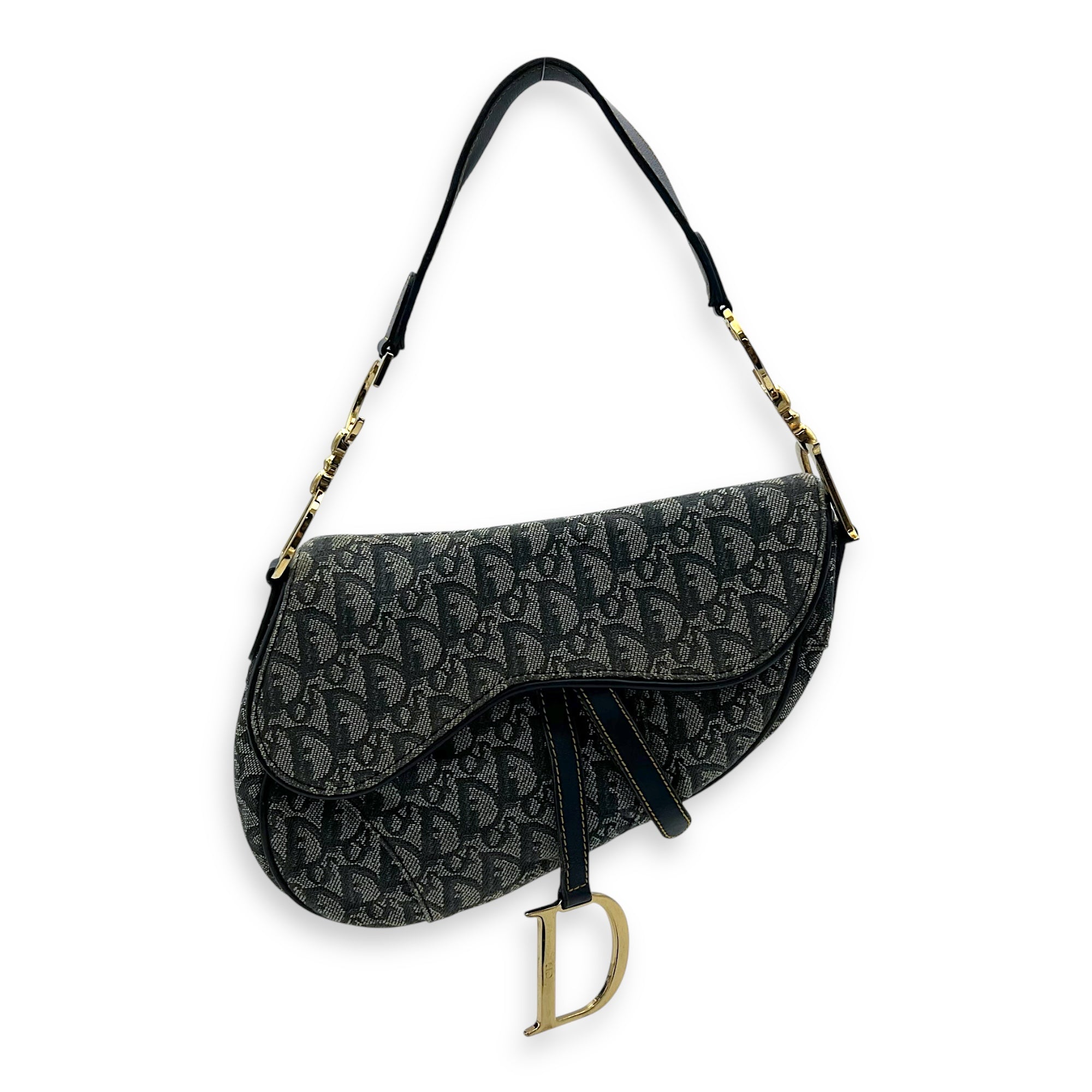 Saddle Shoulder Bag Blue in Jacquard, Gold hardware