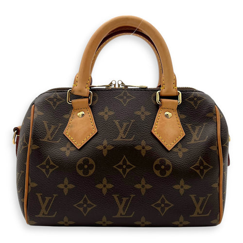 Speedy Top Handle Bag 20 Brown in Monogram Coated Canvas, Gold hardware