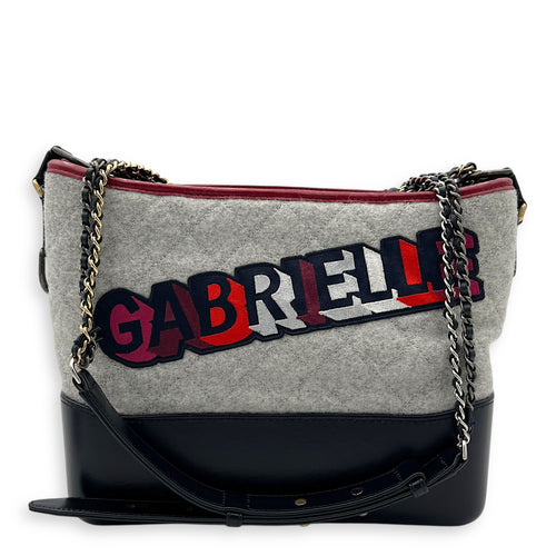 Gabrielle Shoulder Bag Large White in Wool, Mixed hardware