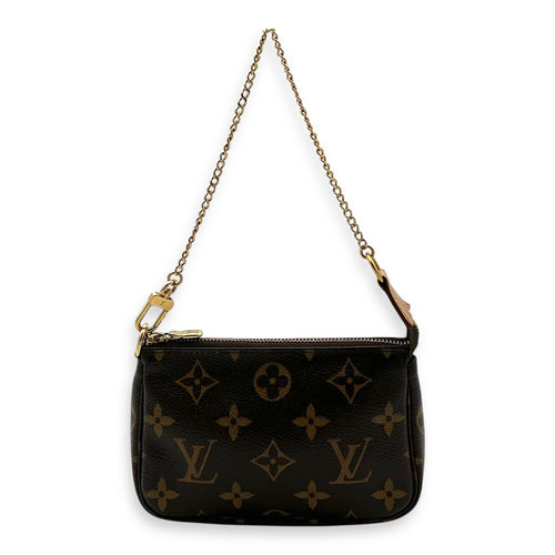 Pochette Pouch Mini Brown in Monogram Coated Canvas, Gold hardware