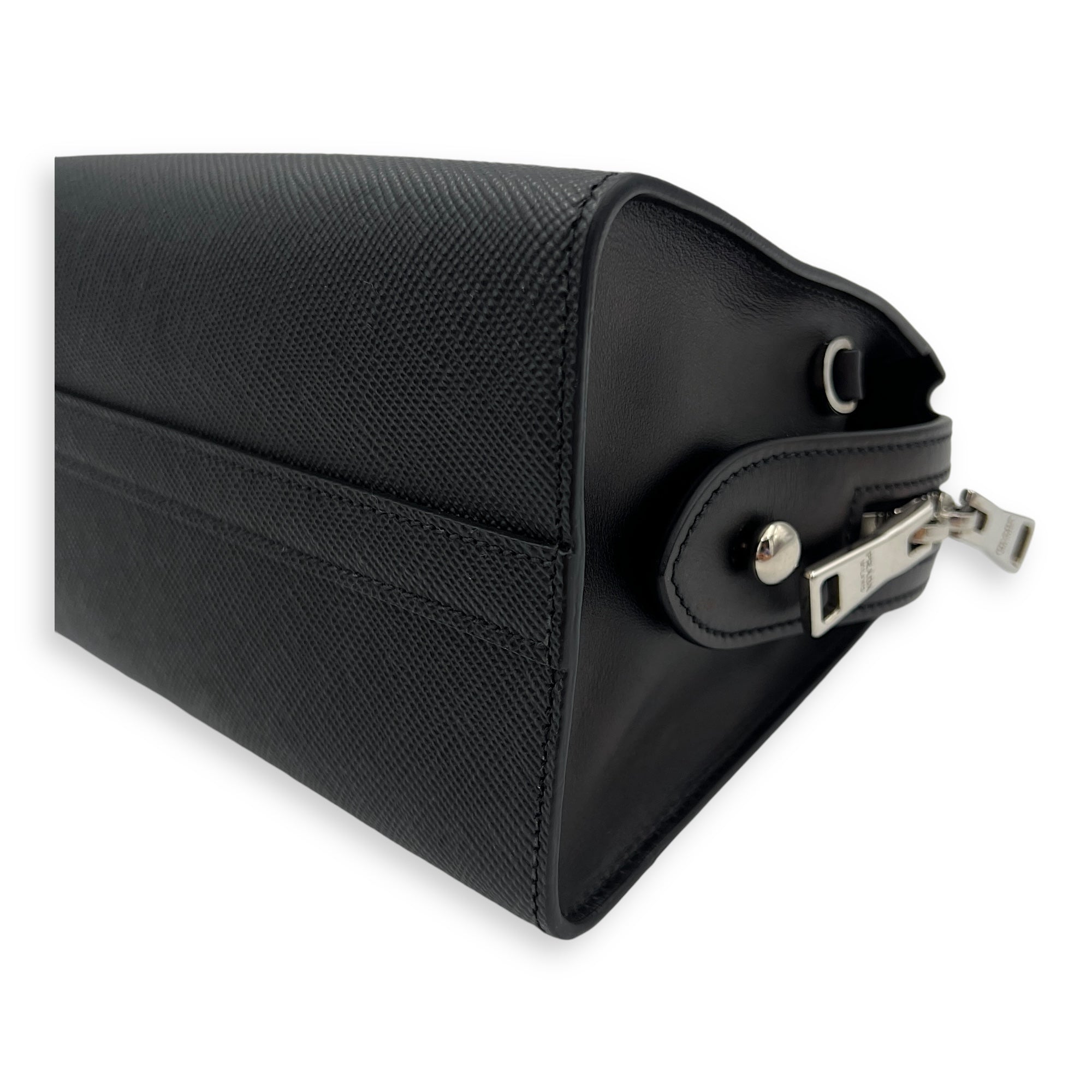 Kristen Top Handle Bag Black in Saffiano Leather, Silver hardware