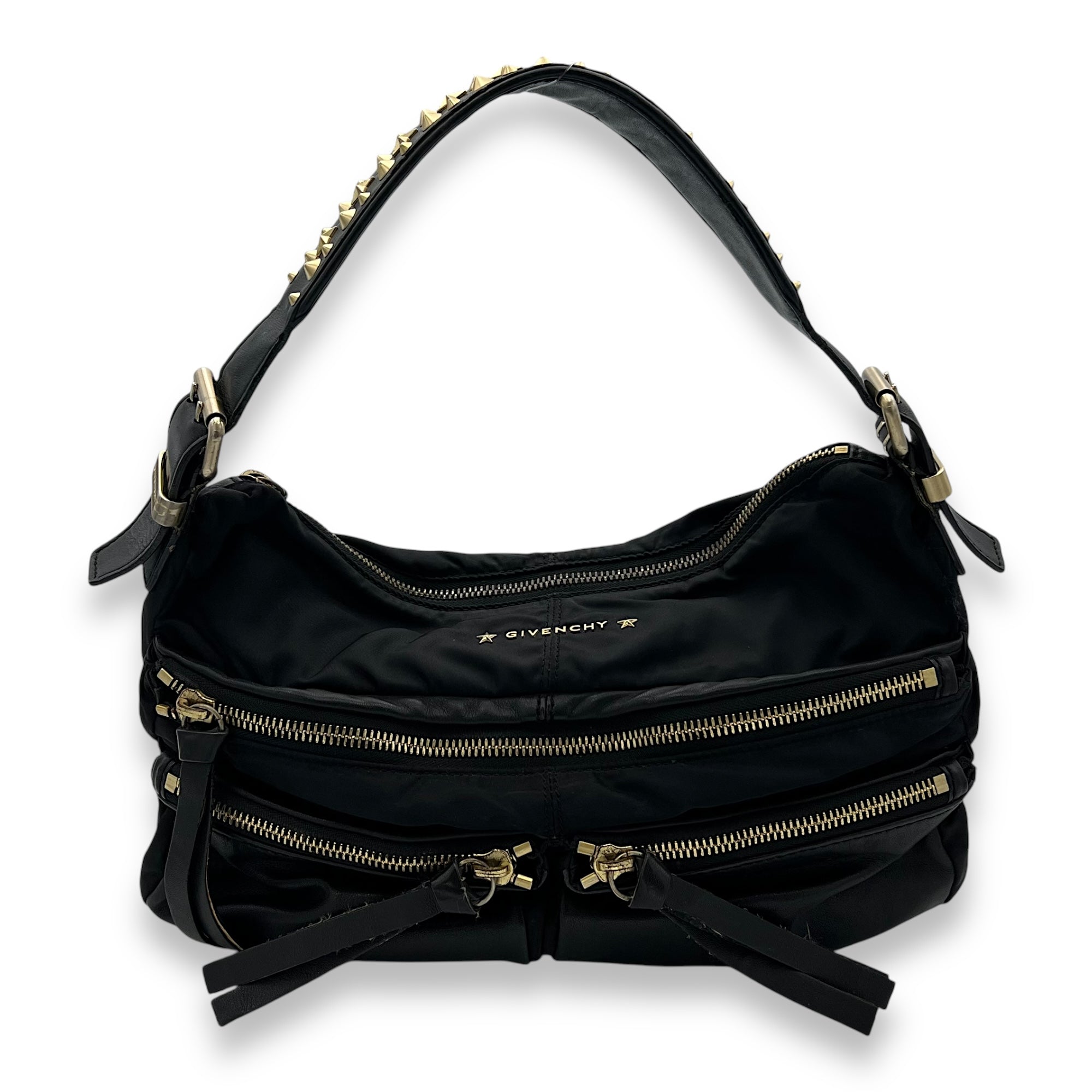 Pockets Shoulder Bag Black in Nylon, Gold hardware