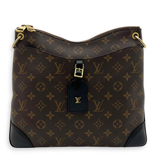 Odeon Shoulder Bag Brown in Monogram Coated Canvas, Gold hardware