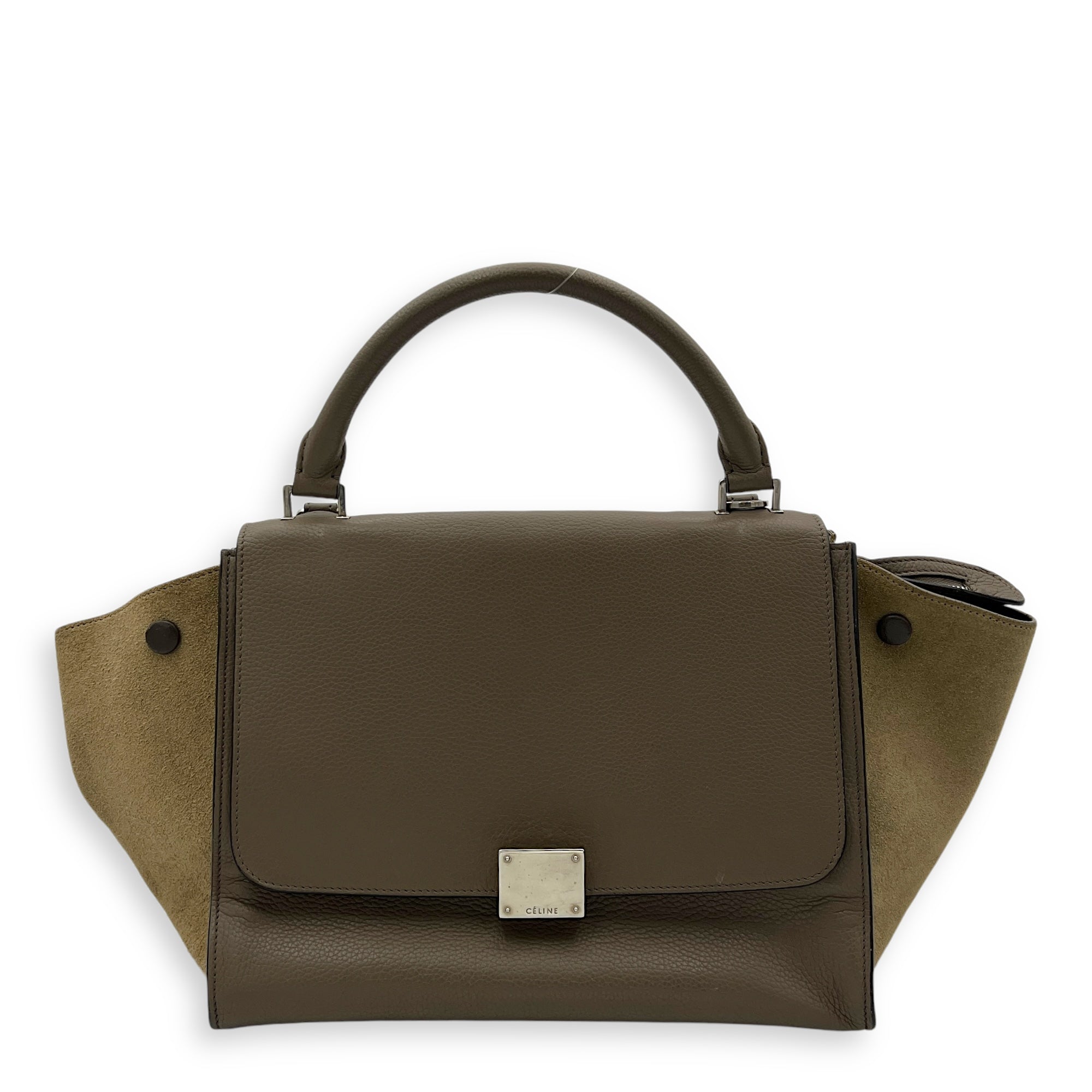 Trapeze Small Brown Top Handle Bag in Calfskin, Silver hardware