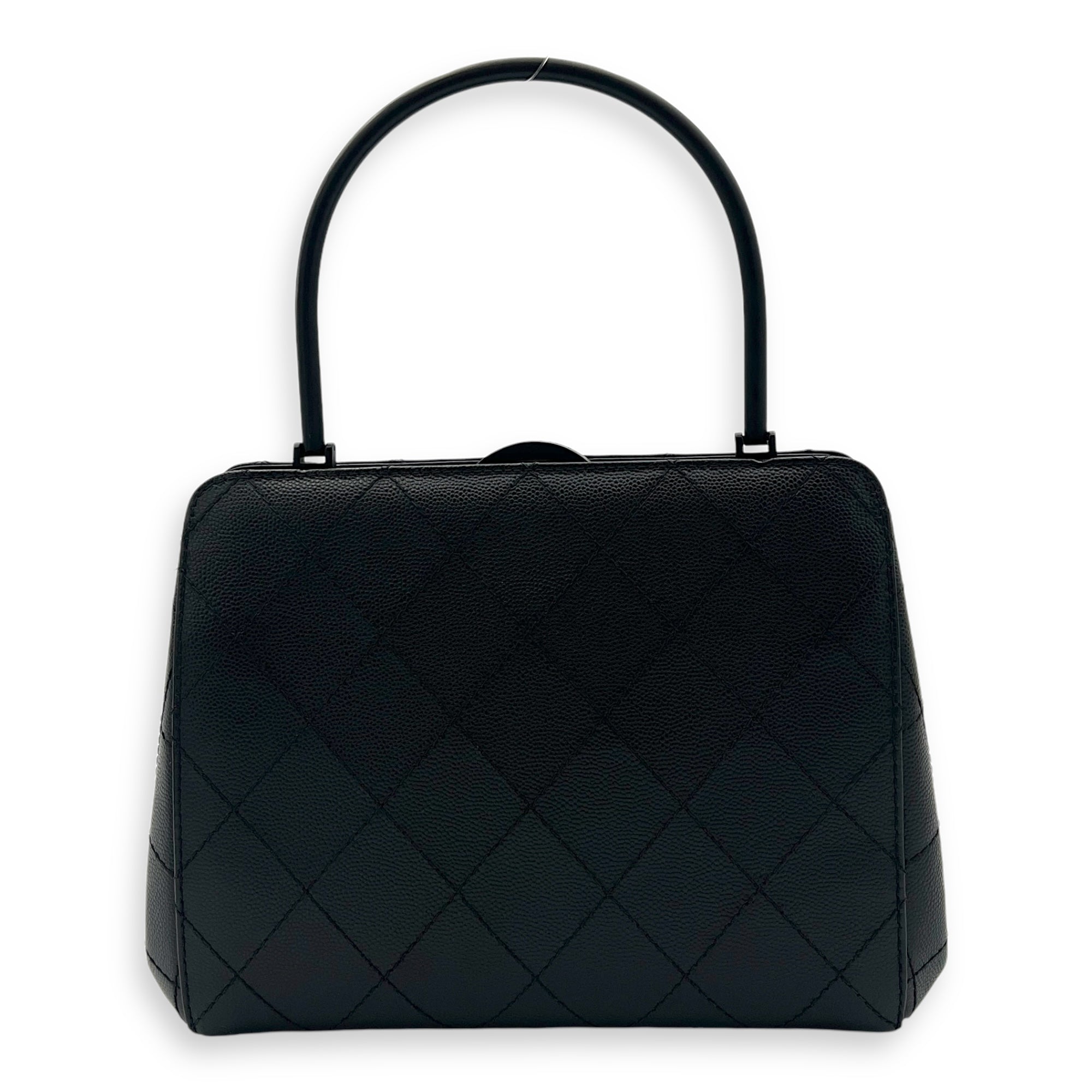 Quilted Top Handle Bag Black in Caviar Leather, Lacquered Metal hardware