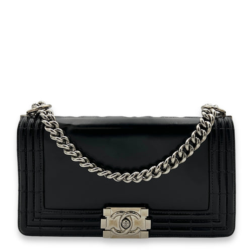 Boy Shoulder Bag Black in Calfskin, Silver hardware