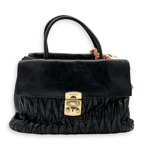 Coffer Top Handle Bag Black in Calfskin, Gold hardware