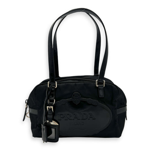 Logo Shoulder Bag Black in Nylon, Silver hardware