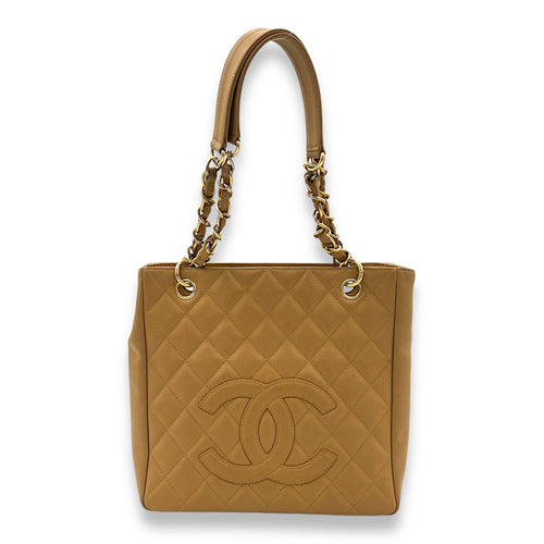 PST Tote Bag Beige in Caviar Leather, Gold hardware