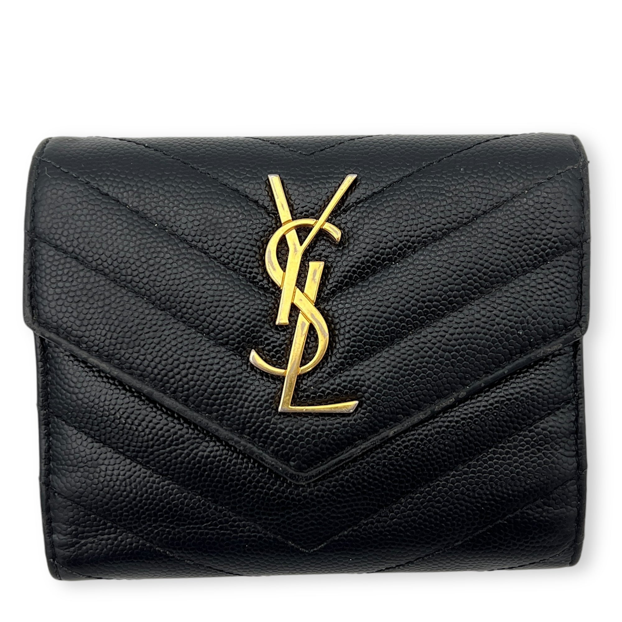 Saint Laurent Cassandre Black Wallet in Caviar Leather, Gold hardware_1