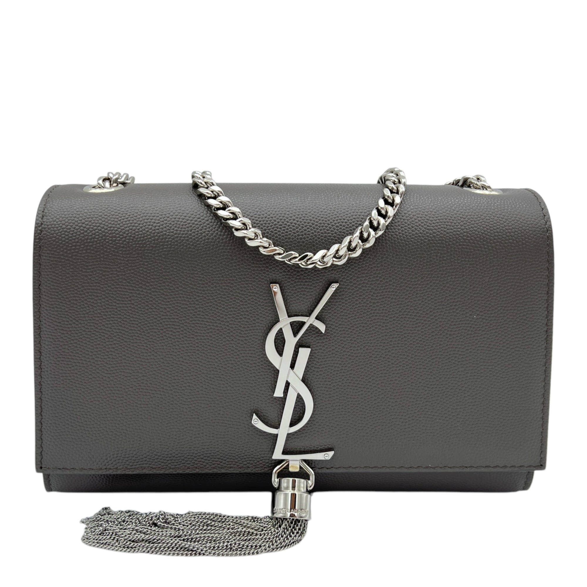 Saint Laurent Kate Small Grey Crossbody Bag in Caviar Leather, Silver hardware_1