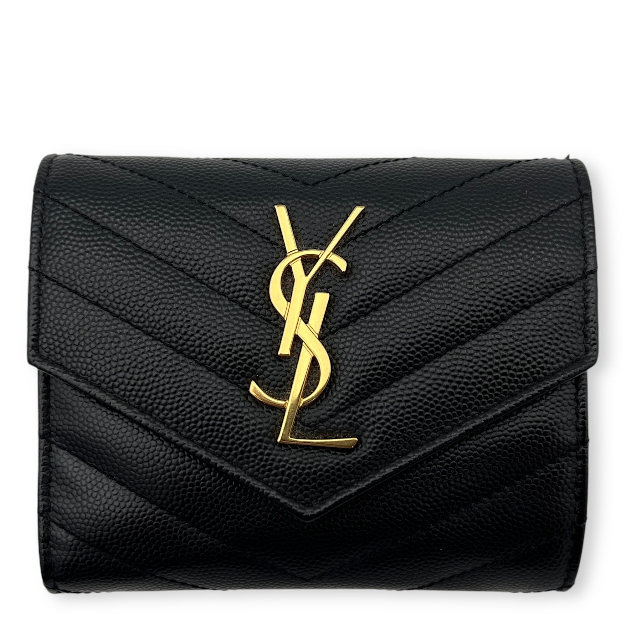 Saint Laurent Cassandre Wallet Black in Caviar Leather, Gold hardware_1