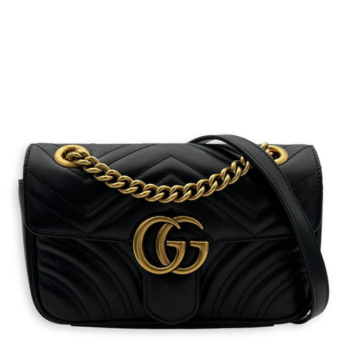 Gucci GG Marmont Shoulder Bag Mini Black in Calfskin, Gold hardware_1