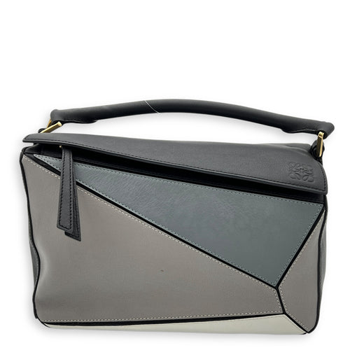 Loewe Puzzle Top Handle Bag Medium Grey in Calfskin, Gold hardware_1