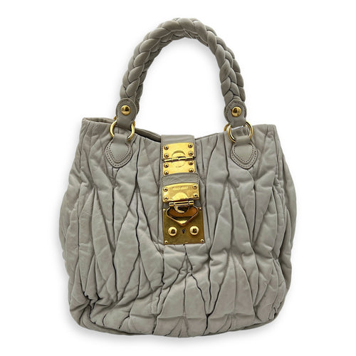 Miu Miu Matelassé Grey Top Handle Bag in Lambskin, Gold hardware_1