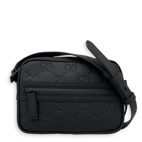 Gucci Guccissima Mini Black Crossbody Bag in Rubberized Calfskin, Monochrome hardware_1