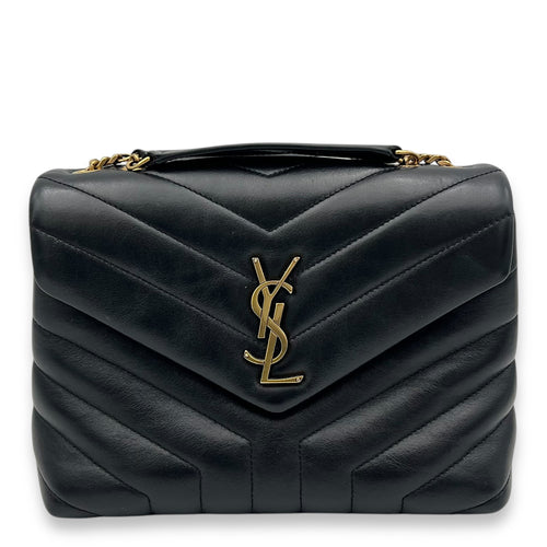 Saint Laurent Loulou Shoulder Bag Small Black in Calfskin, Gold hardware_1