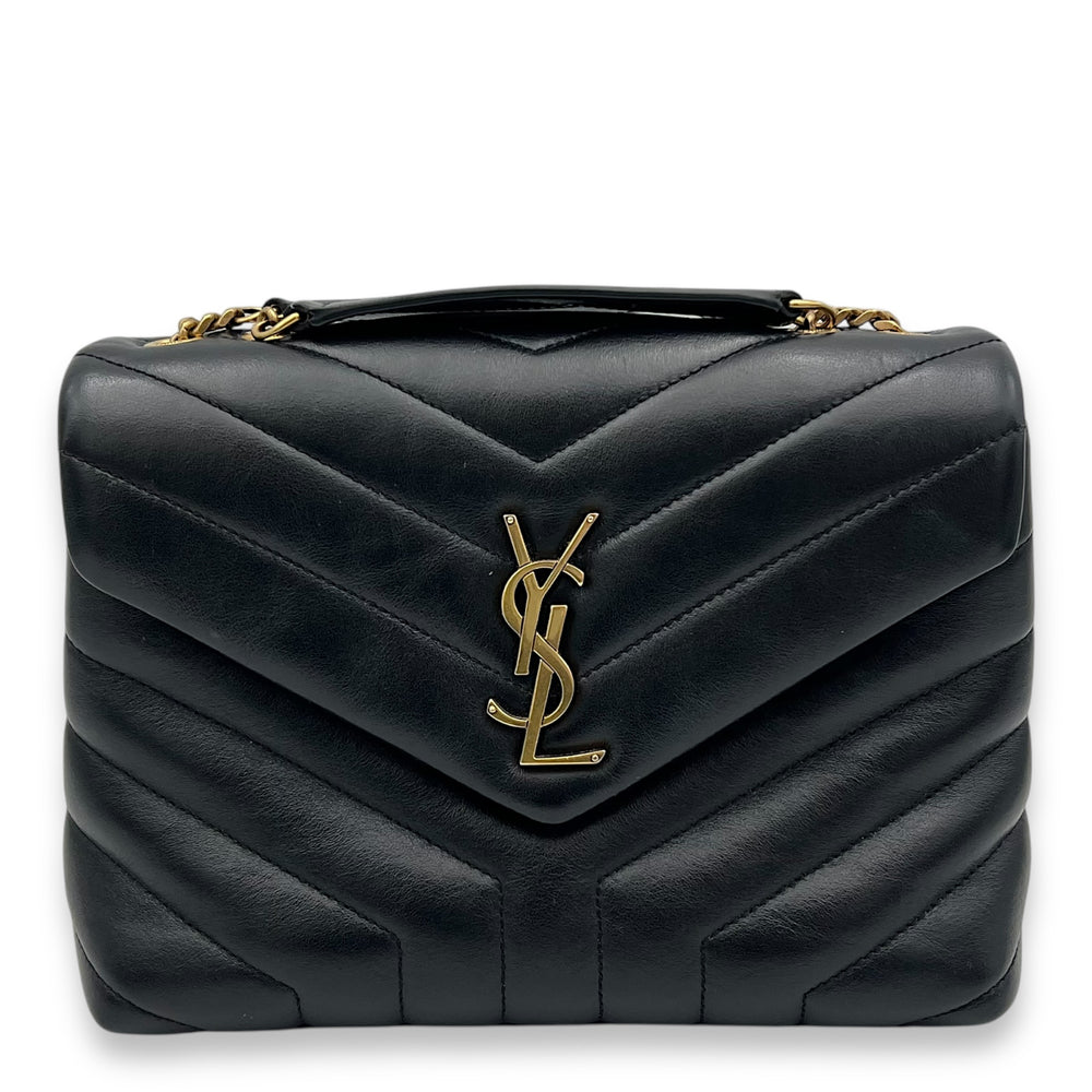 Saint Laurent Loulou Shoulder Bag Small Black in Calfskin Gold hardware Singapore