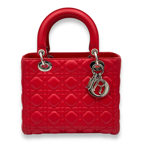 Christian Dior Lady Dior Medium Red Top Handle Bag in Calfskin, Silver hardware_1