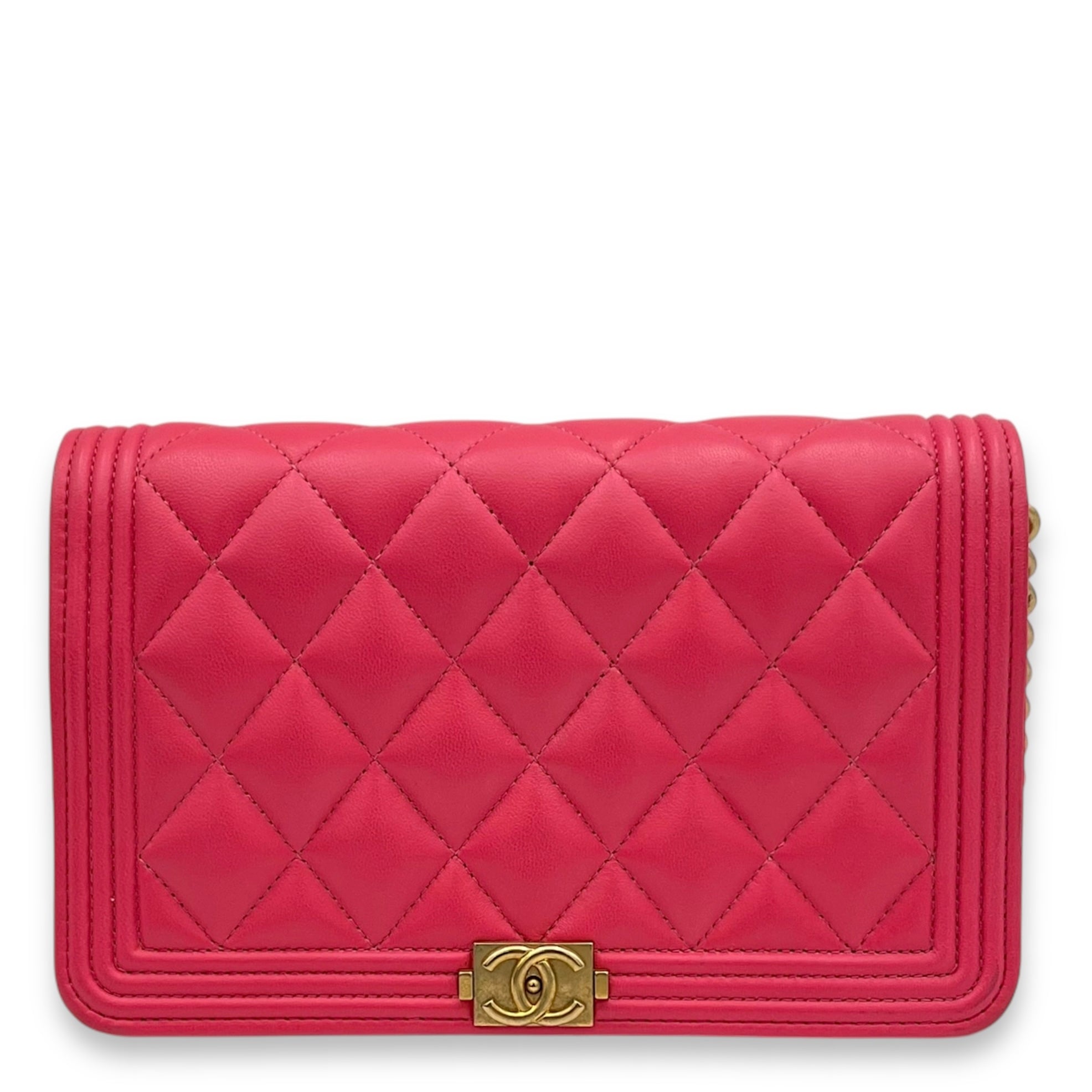 Chanel Boy Wallet On Chain Pink in Calfskin, Gold hardware_1