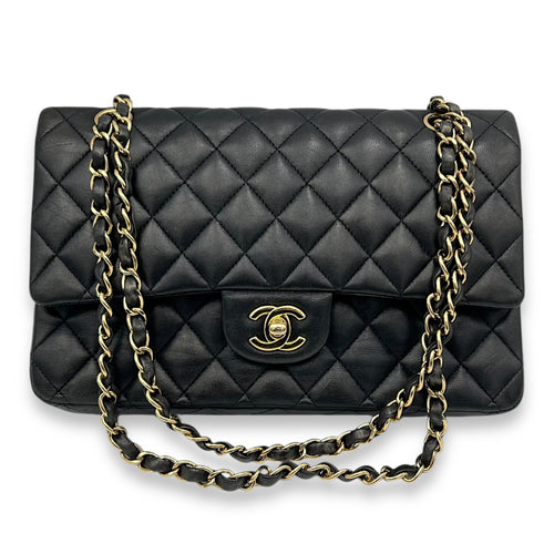 Chanel Classic Medium Black Shoulder Bag in Lambskin, Gold hardware_11