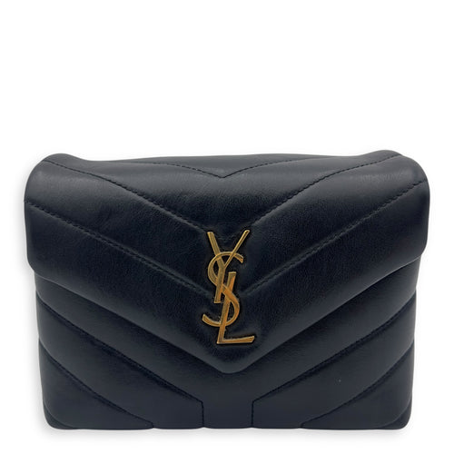 Saint Laurent Loulou Toy Black Crossbody Bag in Calfskin, Gold hardware_1