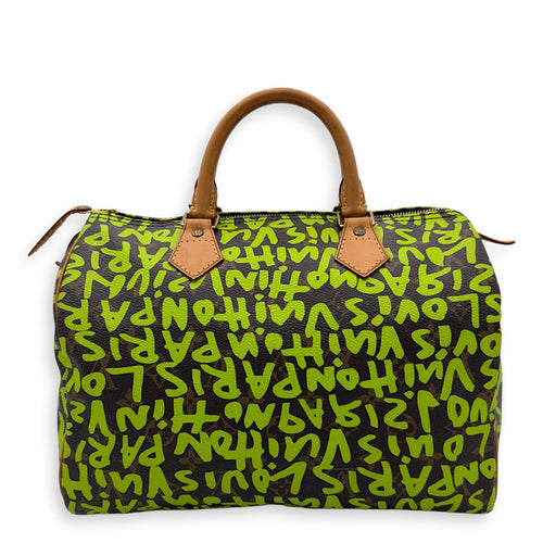 Louis Vuitton Stephen Sprouse Speedy 30 Green Top Handle Bag in Monogram Coated Canvas, Gold hardware_1