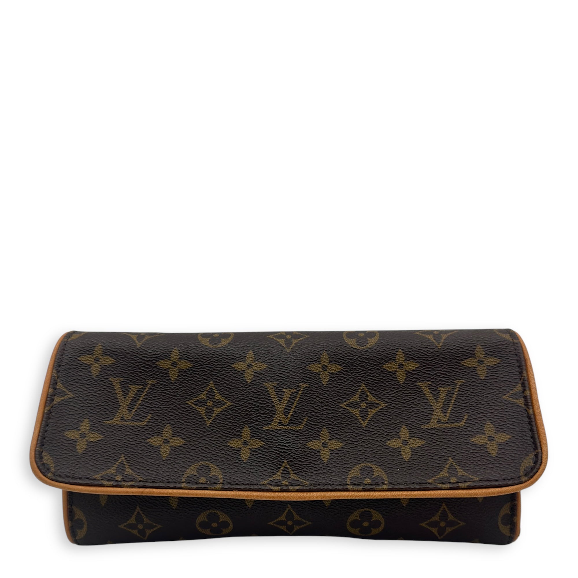 Louis Vuitton Twin Pochette Brown Crossbody Bag in Monogram Coated Canvas, Gold hardware_1