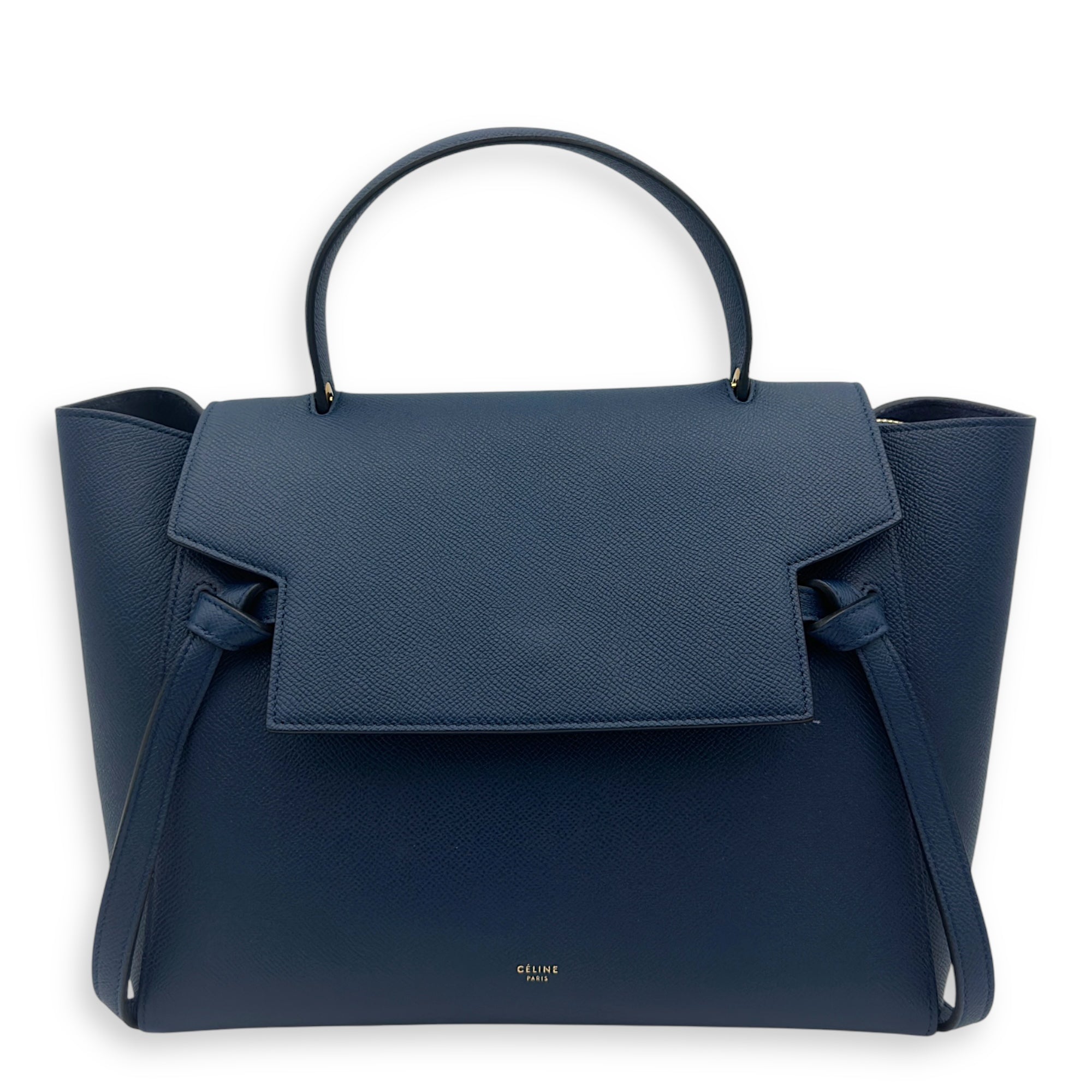 Celine Luggage Mini Blue Top Handle Bag in Caviar Leather, Gold hardware_1