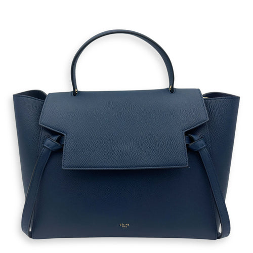 Celine Luggage Mini Blue Top Handle Bag in Caviar Leather, Gold hardware_1