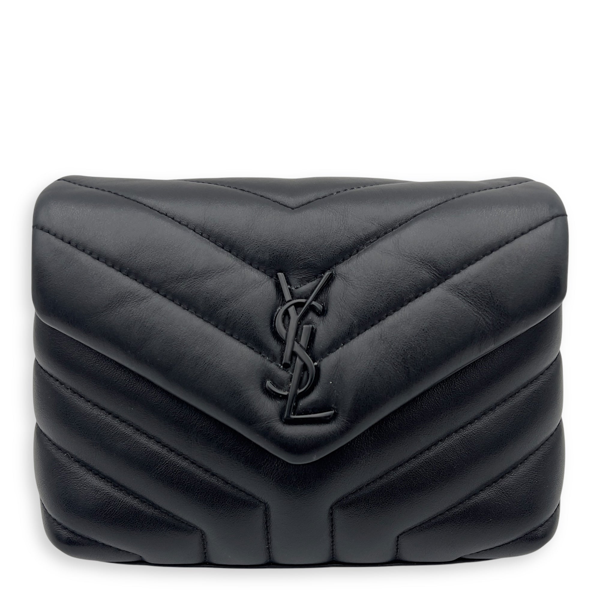 Saint Laurent Loulou Shoulder Bag Black in Calfskin, Acetate hardware_1