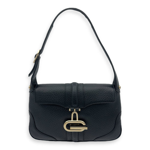 Gucci Logo Shoulder Bag Black in Calfskin, Gold hardware_1