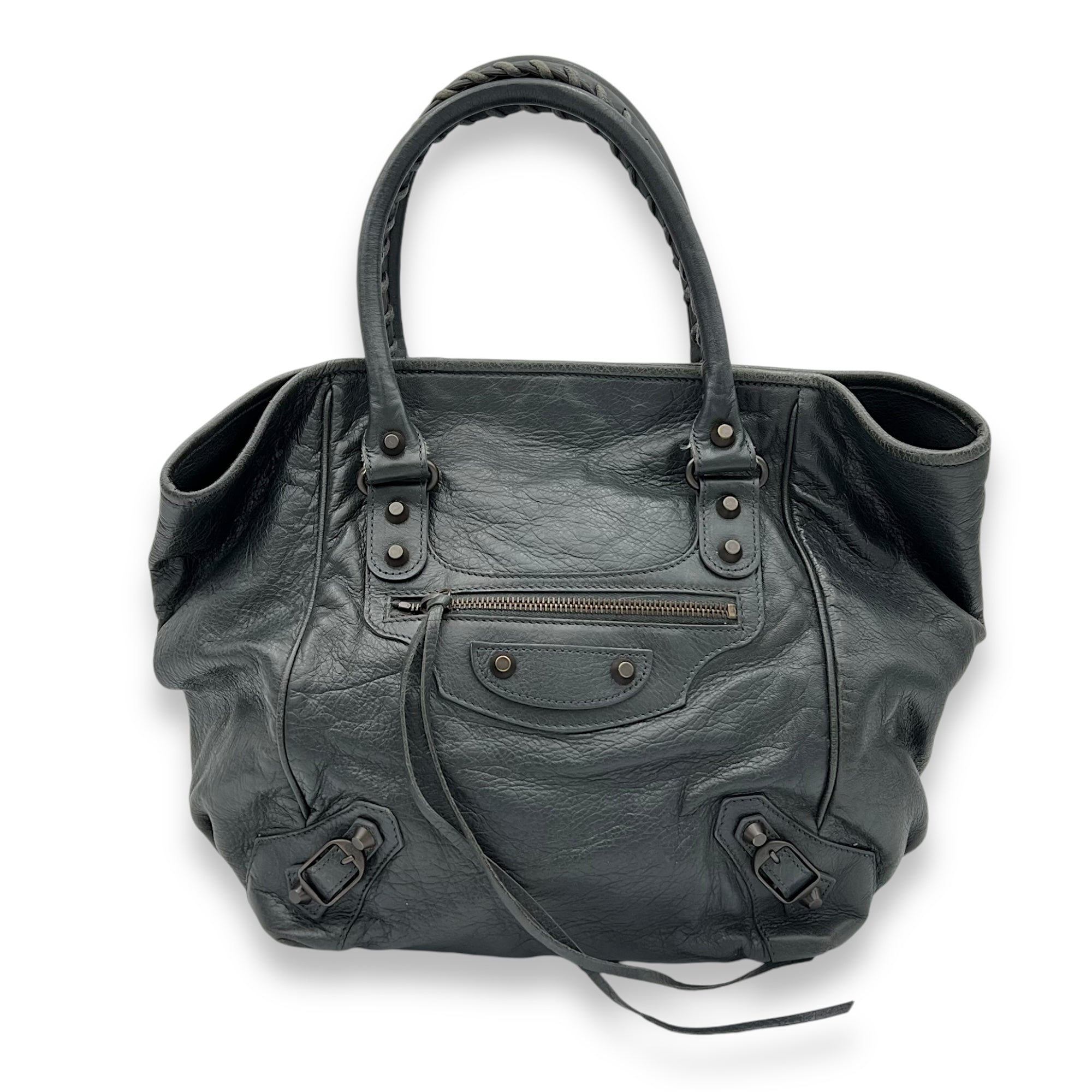 Balenciaga Sunday Top Handle Bag Grey in Lambskin, Ruthenium hardware_1