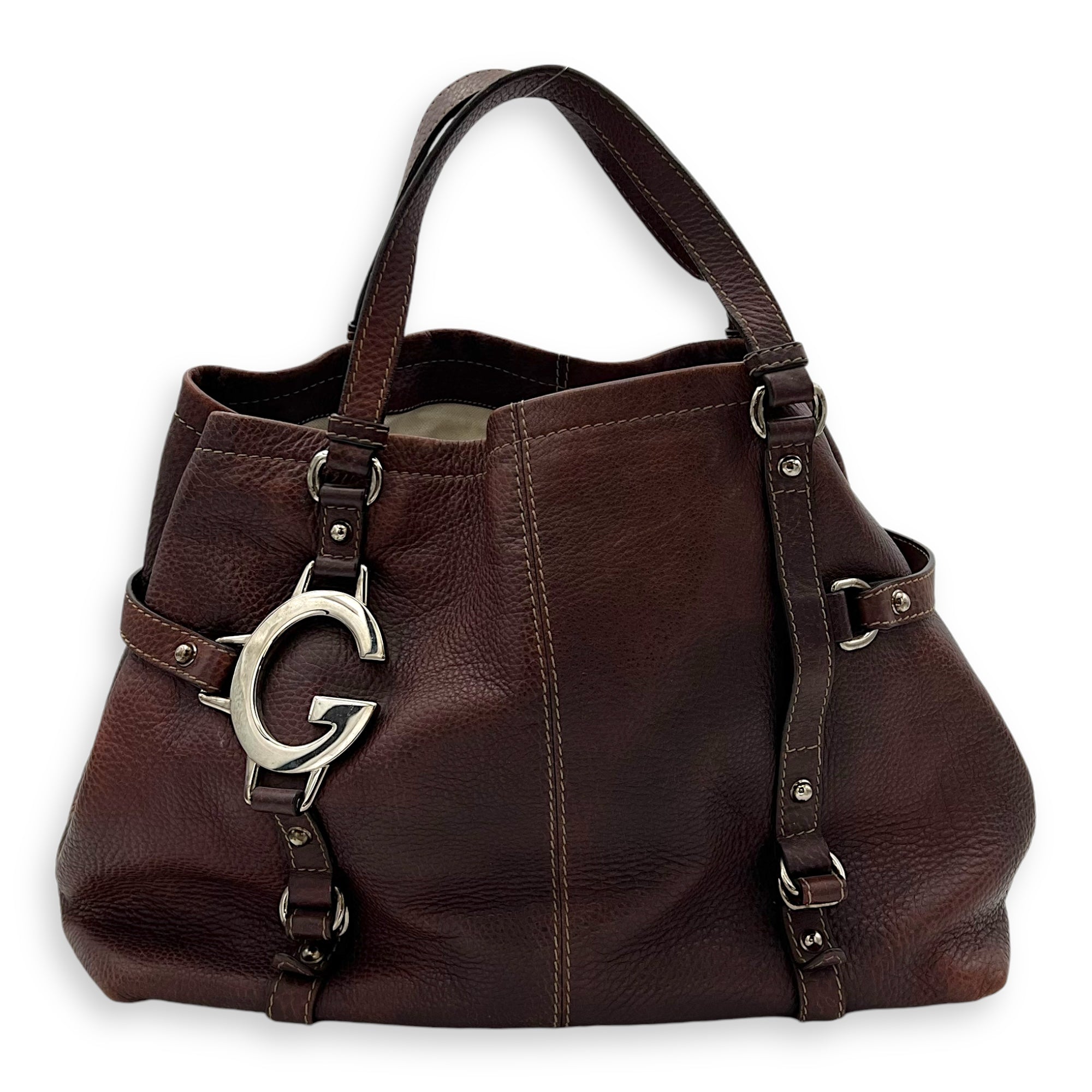 Gucci GG Tote Bag Brown in Calfskin, Silver hardware_1